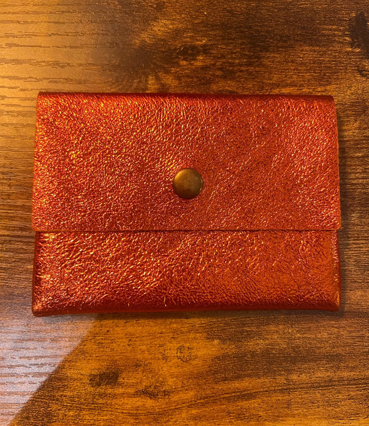 Tarjetero cuero metalizado naranja